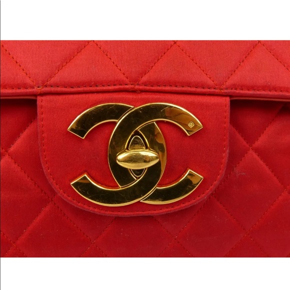 CHANEL vintage red satan classic canvas maxi bag - Picture 7 of 8
